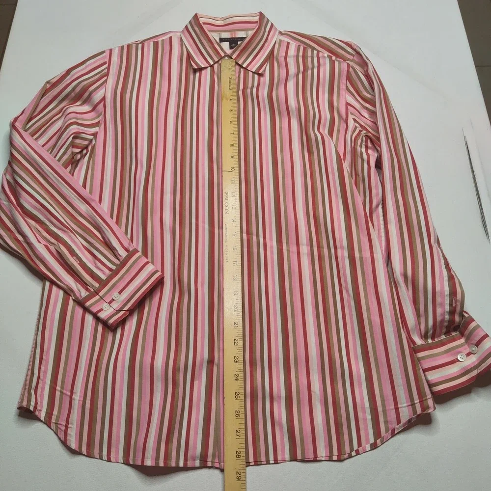VTG Banana Republic Men Large Pink Striped Flip Cuff Cotton Button‎ Shirt